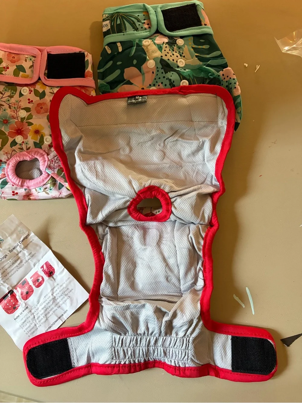 Floral Pattern Reusable Dog Diaper - Pink, Green & Red Styles